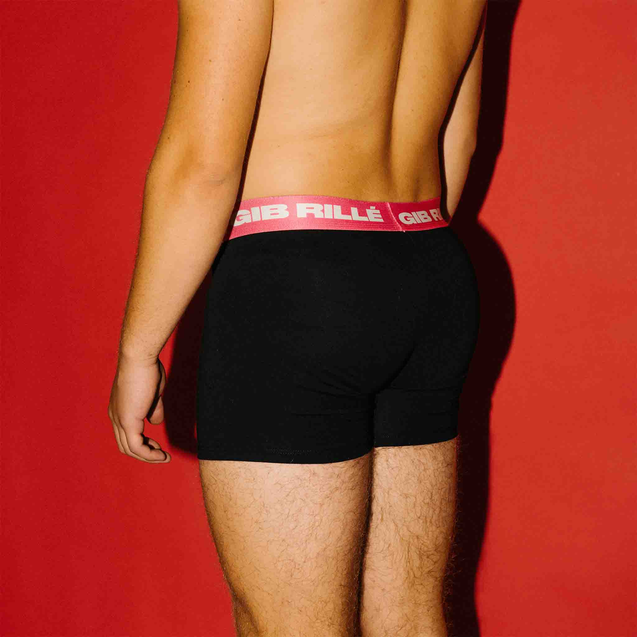 Gib Rillé Boxershorts mit pinkes Bündchen 100% Baumwolle - Schwarz