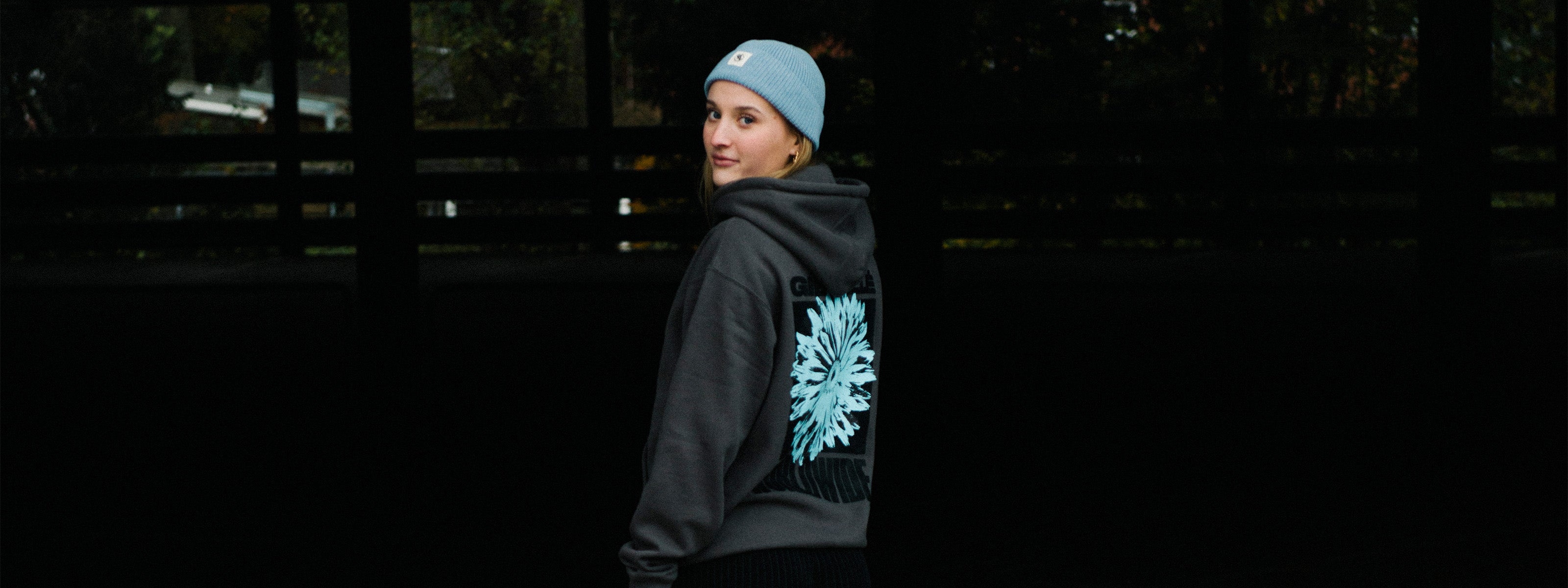 Gib Rillé Hoodie Backprint Flower Heavyweight Hoodie Babyblau