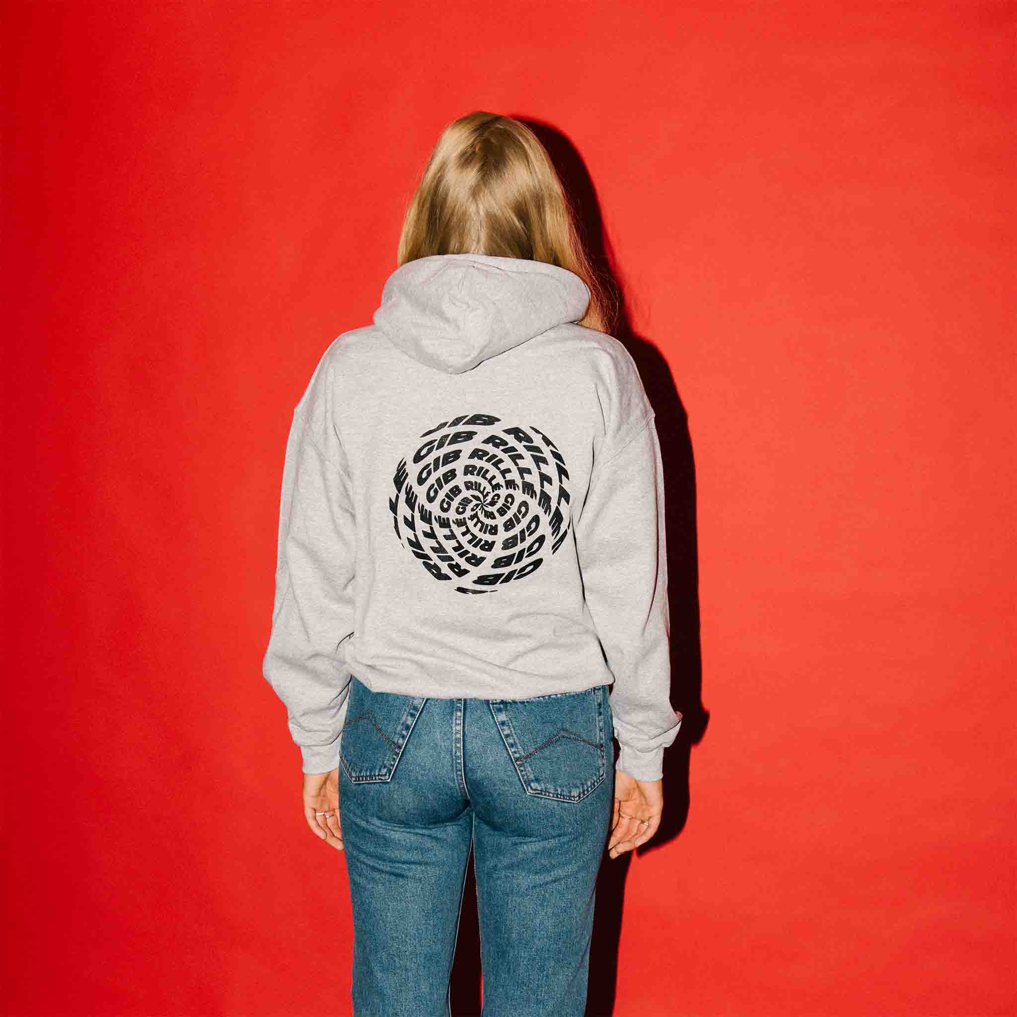 Gib Rillé Illusion Hoodie in Farbe grau mit grafischer Backprint Lightweight