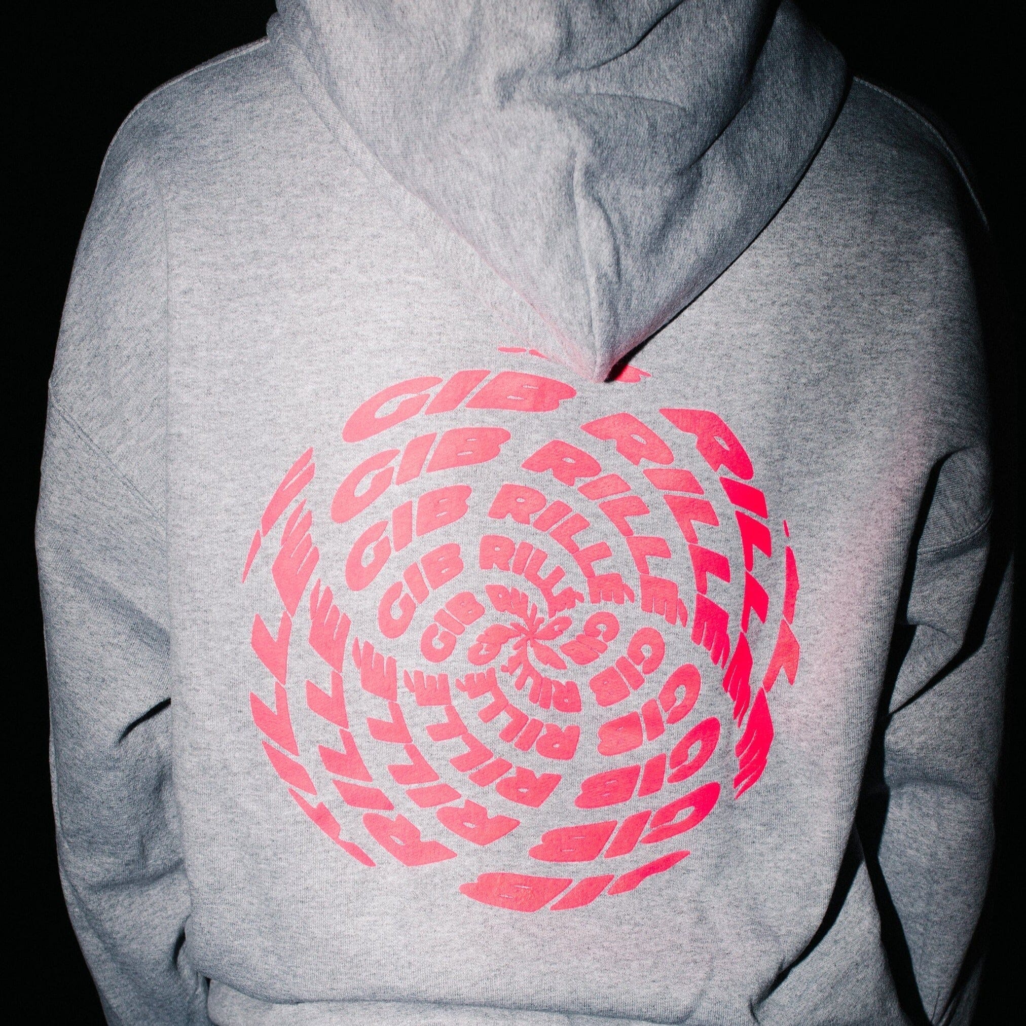 Gib Rillé - Illusion Hoodie - Siebdruck - Kinetic Typography Hoodie - Detail Ansicht großer Rückenprint