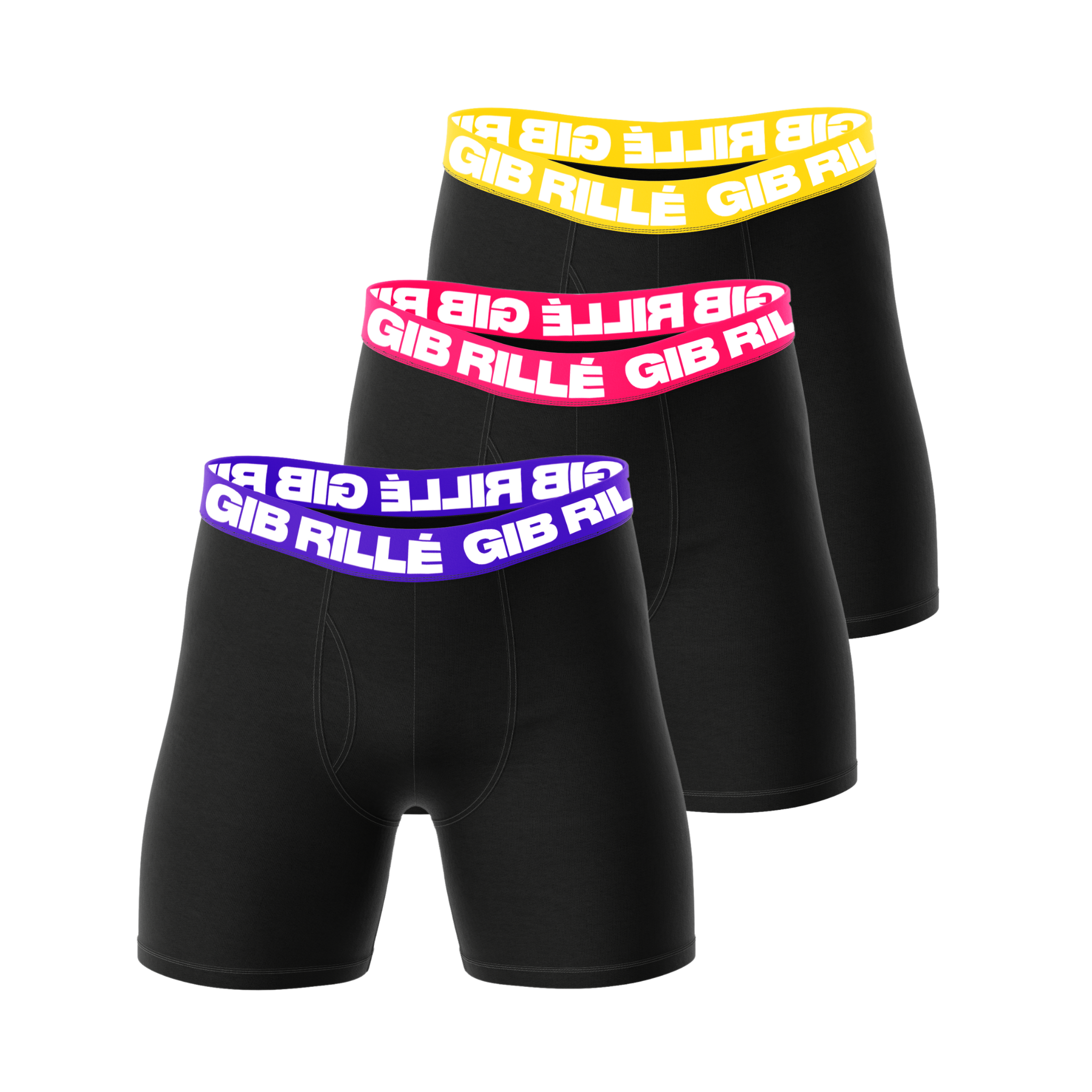 Gib Rillé Boxershort 3er Bundle - Schwarze Unterhose mit pinkem, blauem und gelben Bündchen