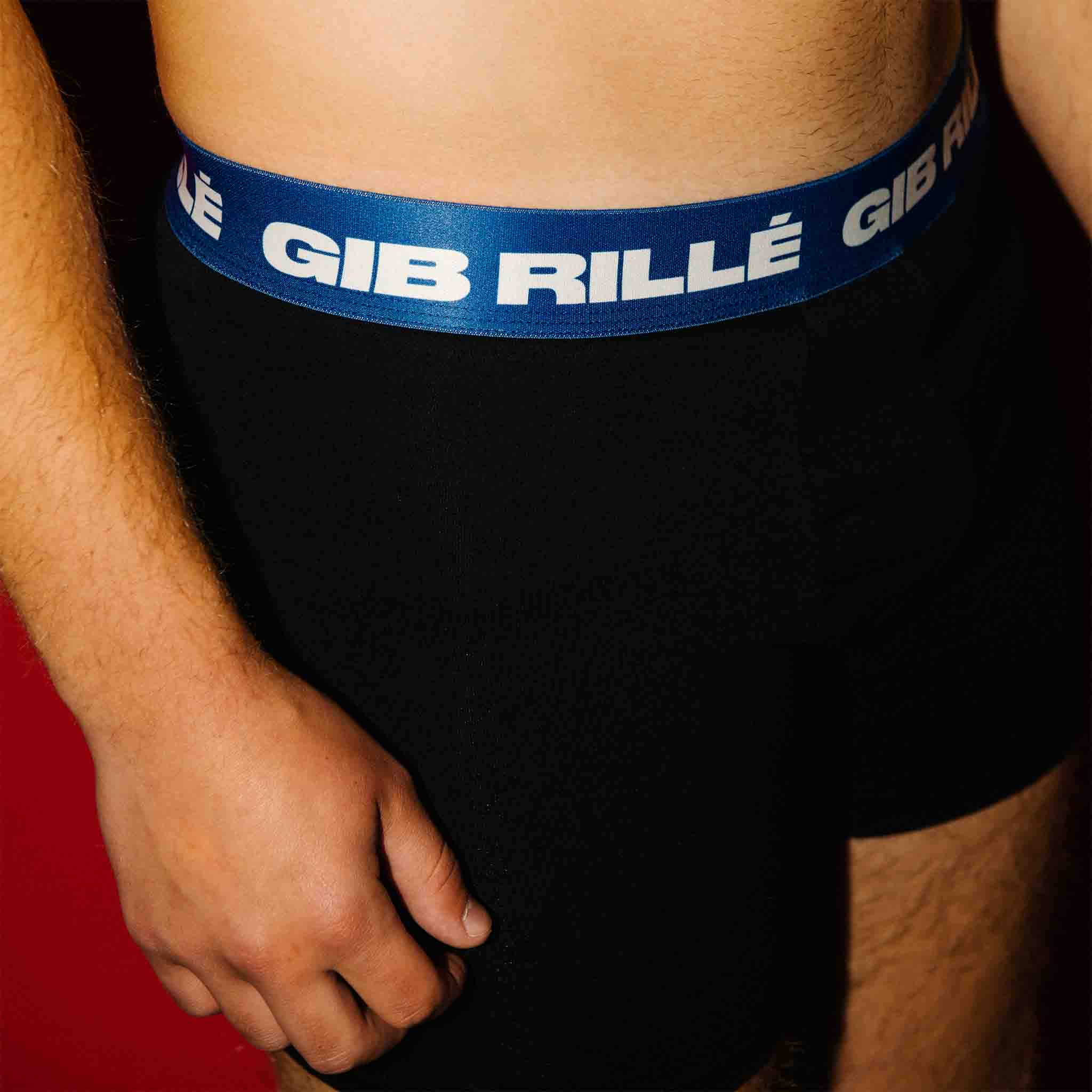 Gib Rillé Boxershorts mit blauem Bündchen 100% Baumwolle - Close-Up