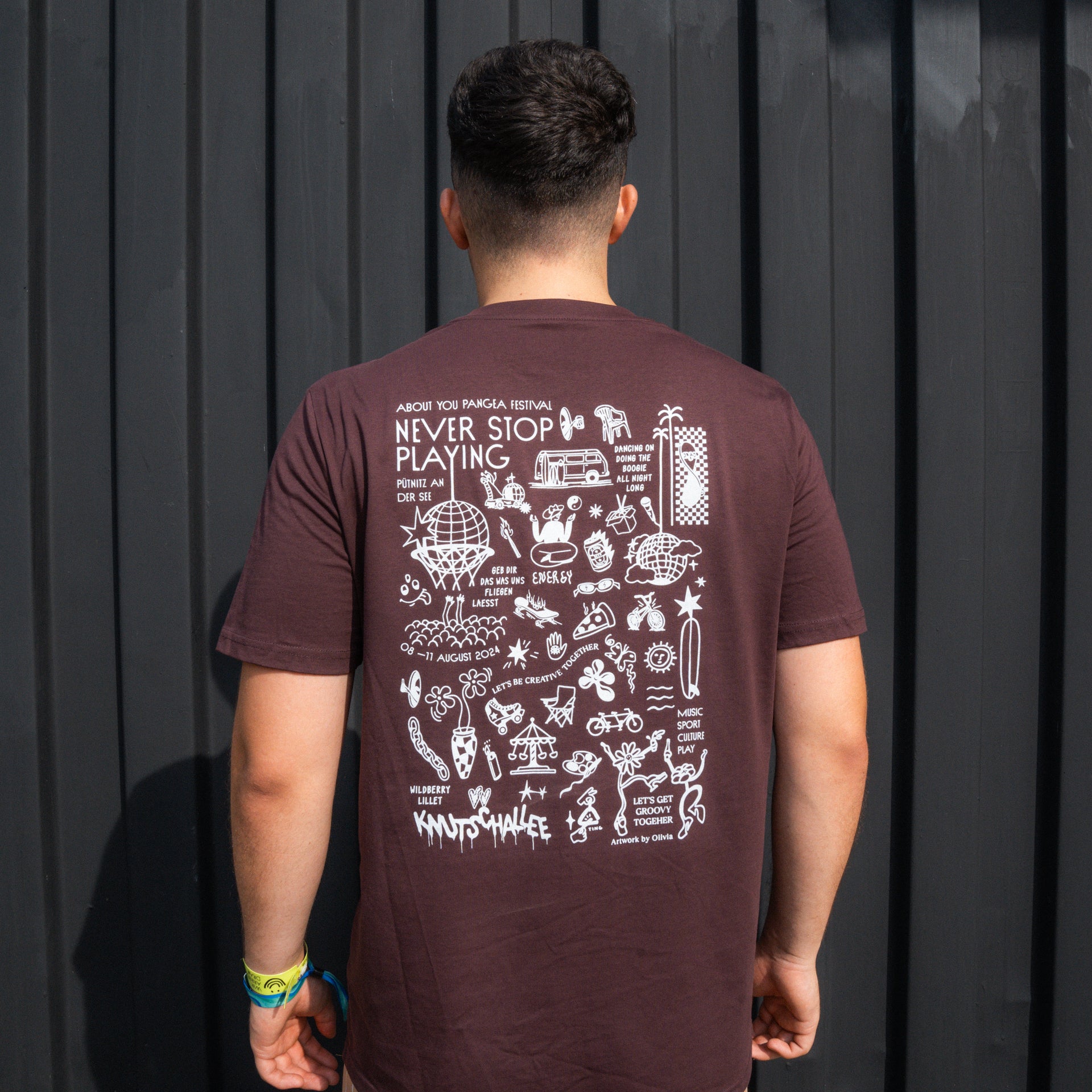 Pangea Merch Gib Rillé Festival Backprint - backprint red brown