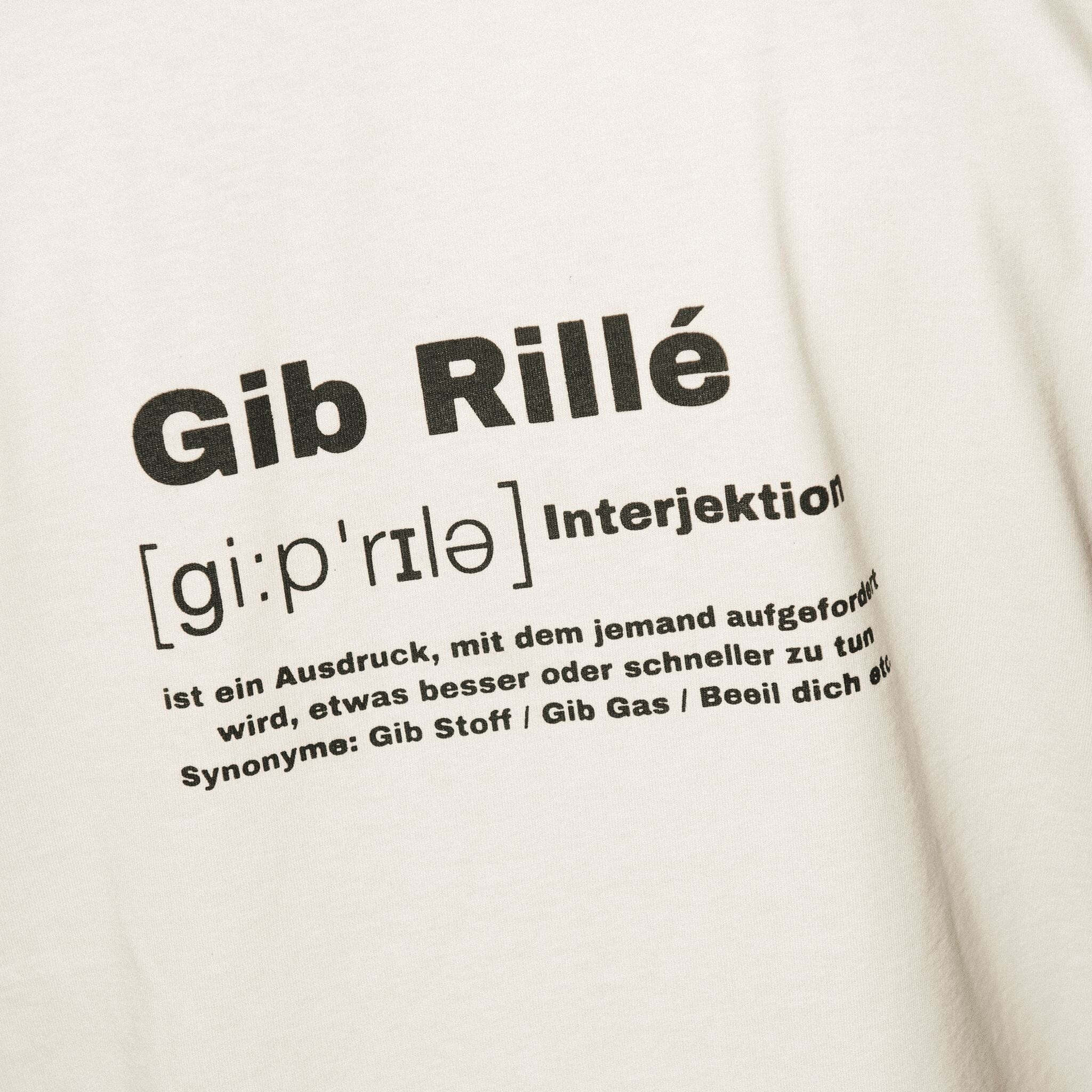 Gib Rillé Definition T-Shirt Heavyweight Fairtrade Nachhaltigbedruck aus Lüneburg Siebdruck Streetwear Deutschland Fairtrade Basic T-Shirt Oversized T-Shirt White T-Shirt