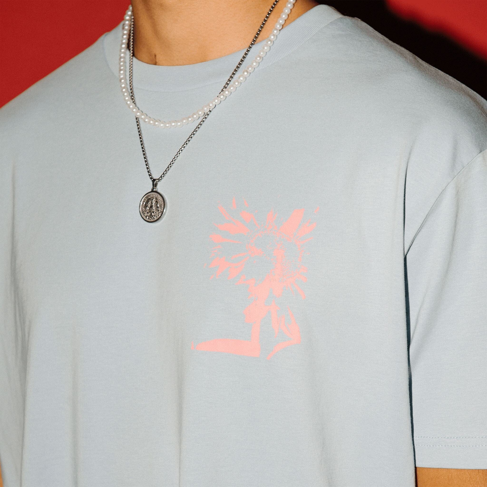 Splash Flower T-Shirt Lightblue T-Shirt Gib Rillé 